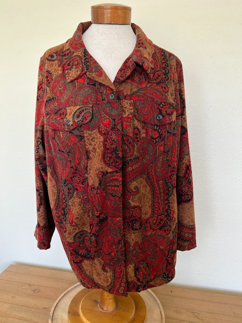Islander -Paisley Faux Suede Shirt - Jacket - Boho - Size 3X Brown & Red